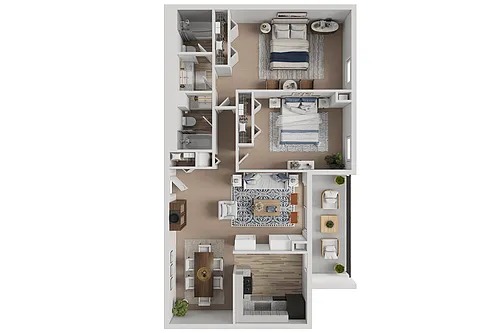 Floor plan 2 Bed, 2 Bath - Highrise