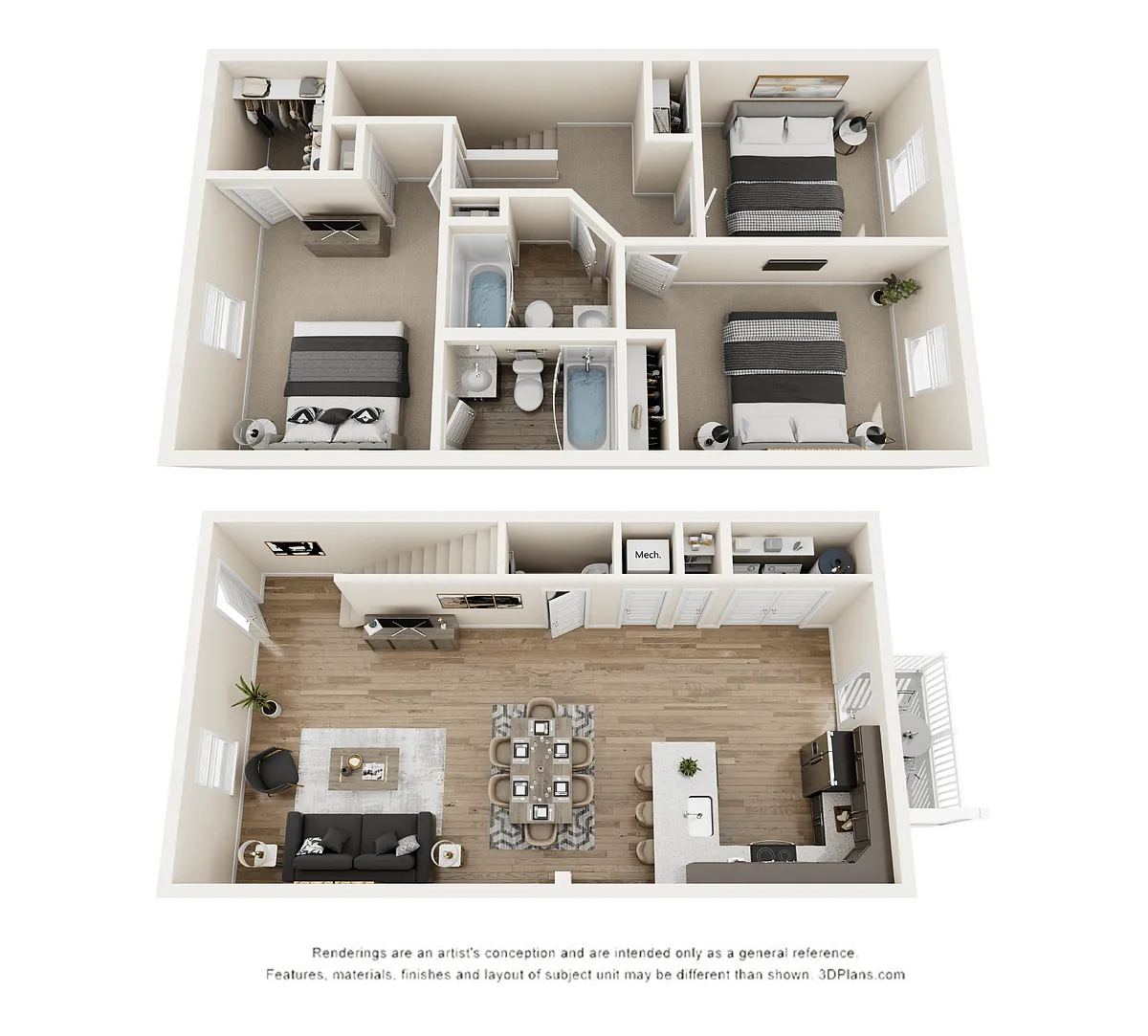 Floor plan 3 Bedroom, 2.5BA Townhome