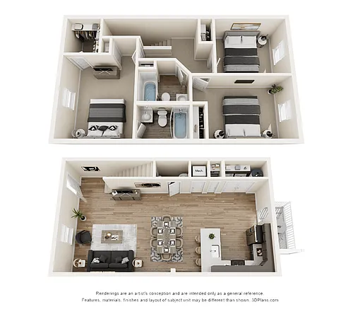 Floor plan 3 Bedroom, 2.5BA Townhome