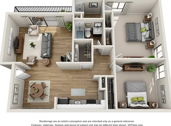 Two Bedroom Two Bath (1,100 SF) | Top Two Bedroom Two Bath (1,100 SF) | Top