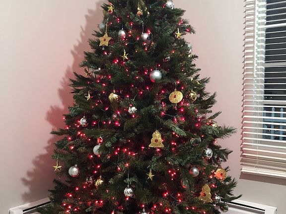 We temporarily put up a Christmas tree in a corner of the dining room.