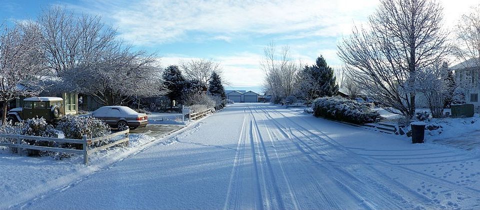 Neighborhood after a dusting of snow