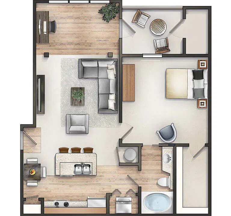 Floor plan The Classic Poinsett with Balcony and Sunroom