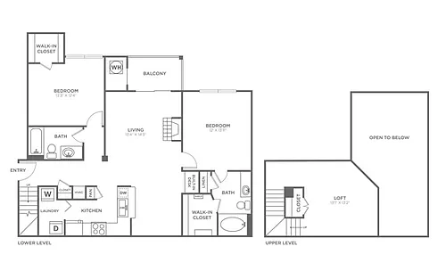 Floor plan Two Bedroom Two Bath (1366 SF)