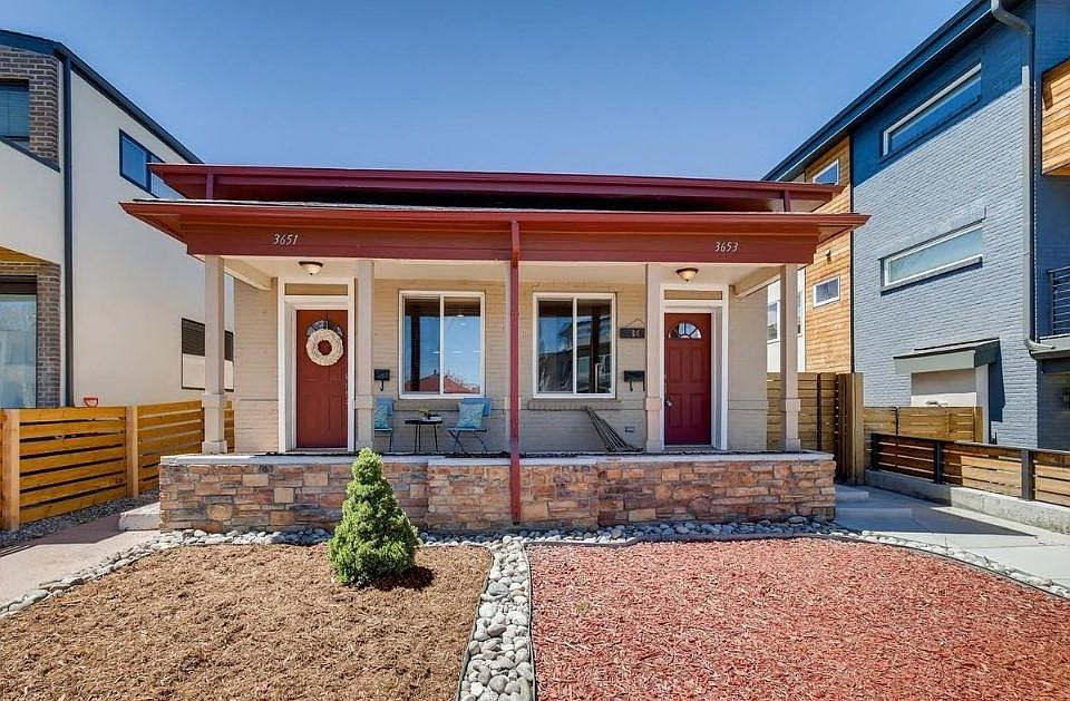 3651 N Pecos St. (Left Unit). Low maintenance front yard with covered porch.