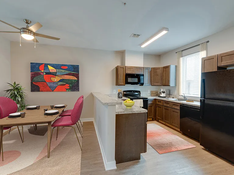 staged kitchen and dining room
