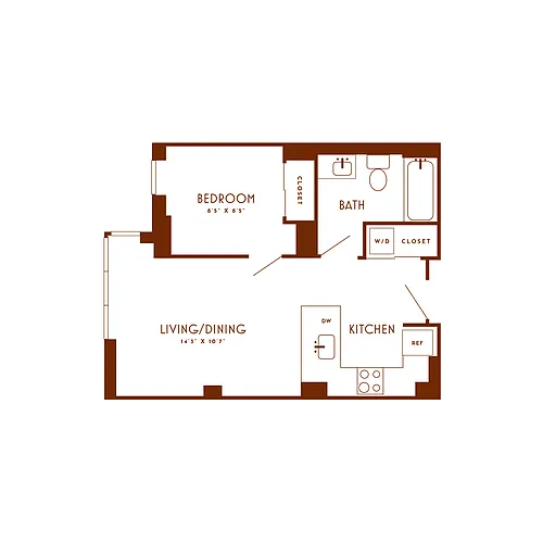 Floor plan 1 Bed/1 Bath-B2