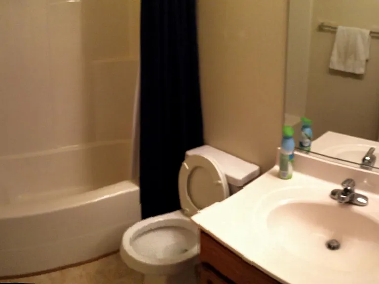 Private bathroom, just outside bedroom door.