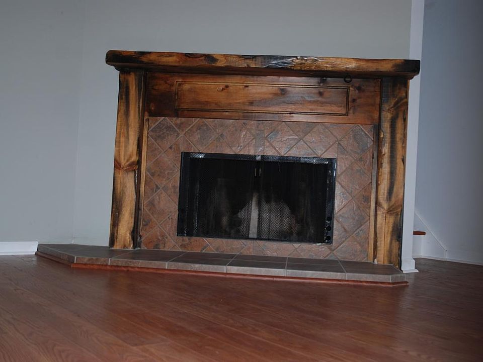 fireplace in the den.