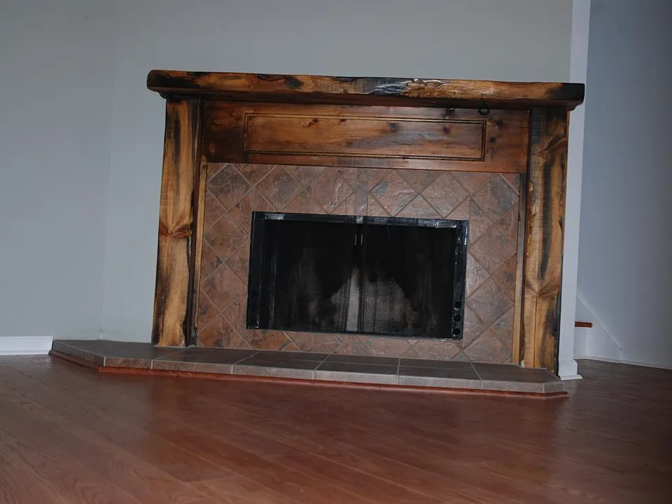 fireplace in the den.