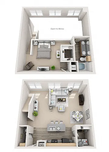 Floor plan Townhome Loft A 1BR 1.5BA