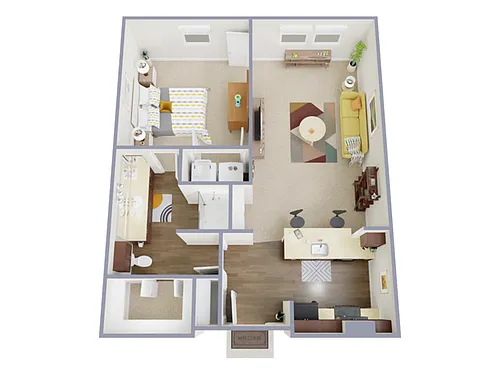 Floor plan 1 Bed, 1 Bath A (140% Income Restricted)