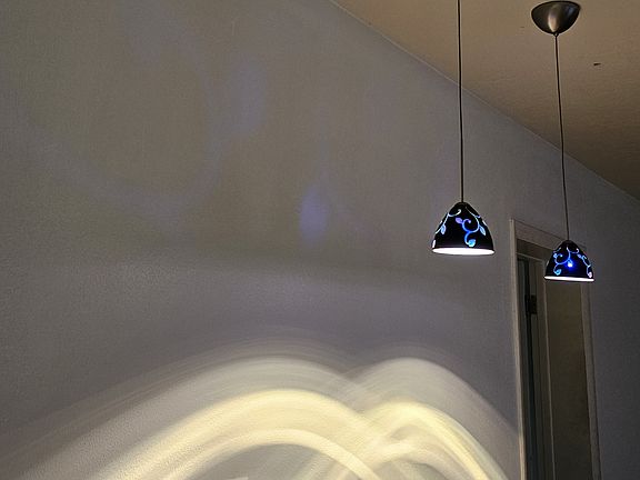 Pendant lights, granite table