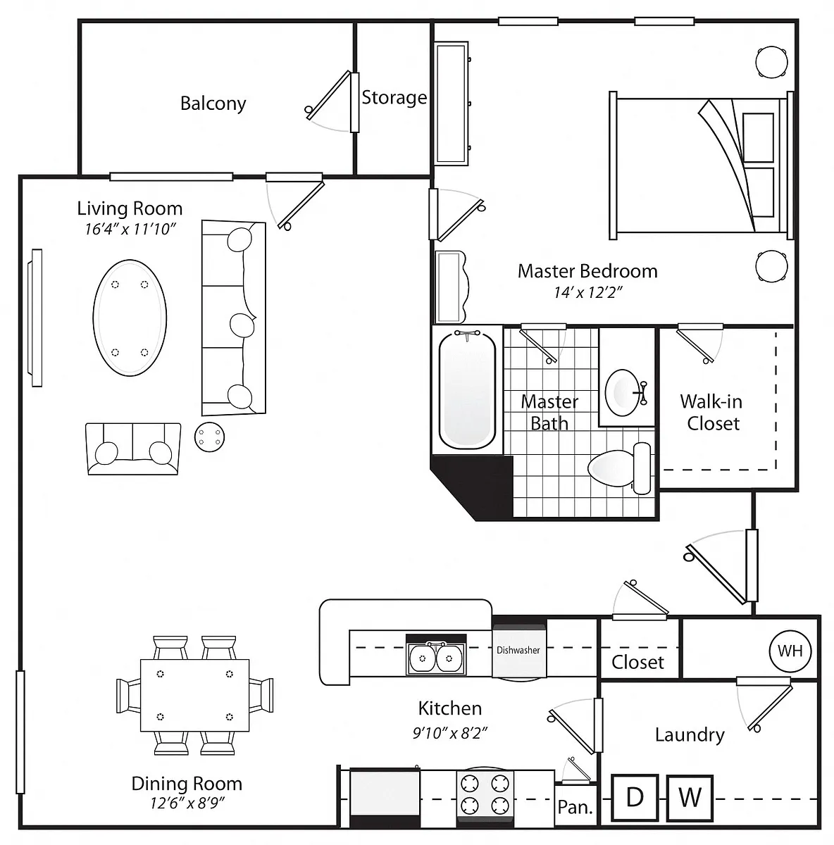 Floor plan One Bedroom One Bathroom 60%
