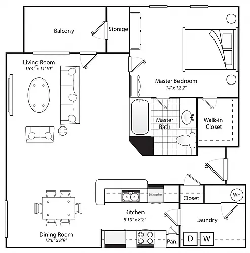 Floor plan One Bedroom One Bathroom 60%