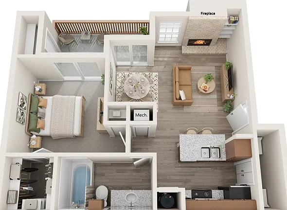 One Bedroom, One Bathroom, 667 sqft, Fully Renovated, Full-Size Washer/Dryer Connections, Patio/Balcony w/Storage, Walk-in Closet, Fireplace in select units, Vaulted Ceiling in select units One Bedroom, One Bathroom, 667 sqft, Fully Renovated, Full-Size W