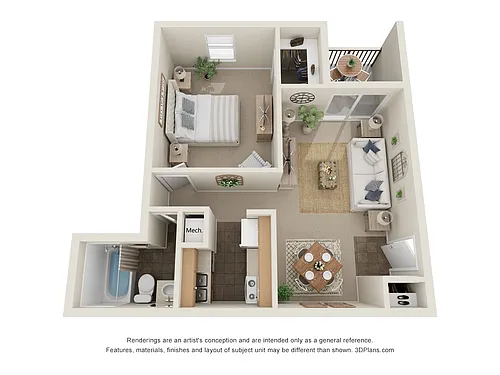 Floor plan 1 Bed, 1 Bath A Income-Restricted
