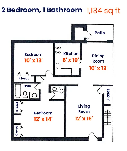 Floor plan 2 Bed | 1.5 Bath