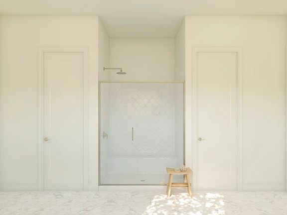 Primary bath with glass-shower enclosure