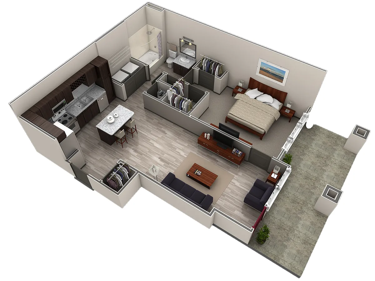 Floor plan 1 BR Designer Courtyard Garage