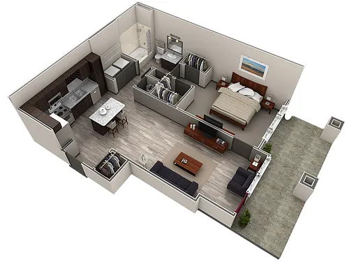 Floor plan 1 BR Designer Courtyard Garage
