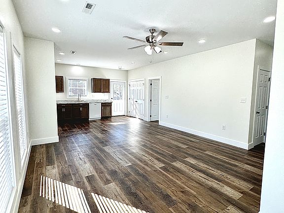 View from front door into living room and kitchen