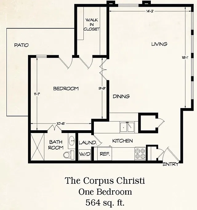 Floor plan 1 Bedroom - The Corpus Christi