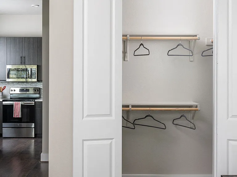 Oversized walk-in closets with built-in shelves