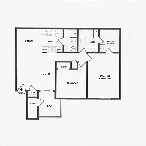 Floor plan Two Bedroom/1.25 Bath