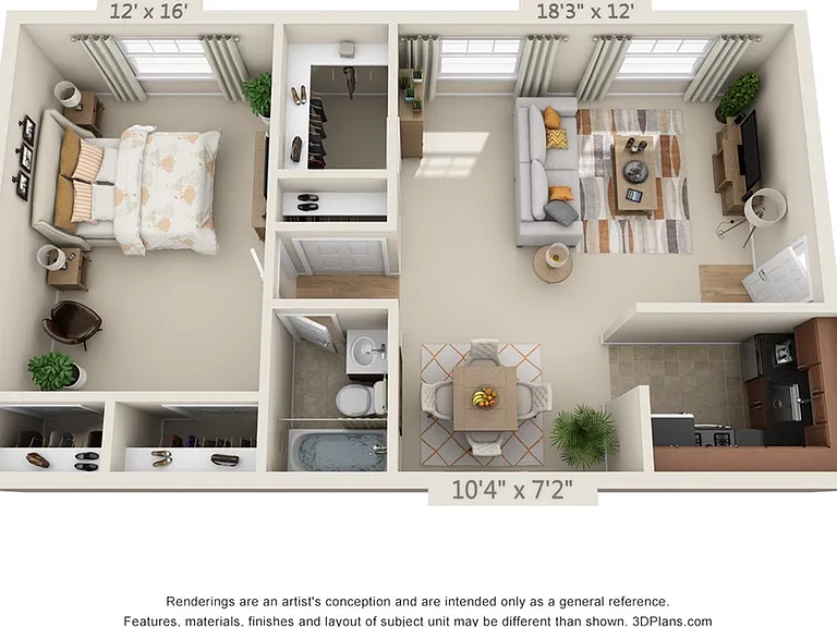 1 BEDROOM, 1 BATH - 760 SF