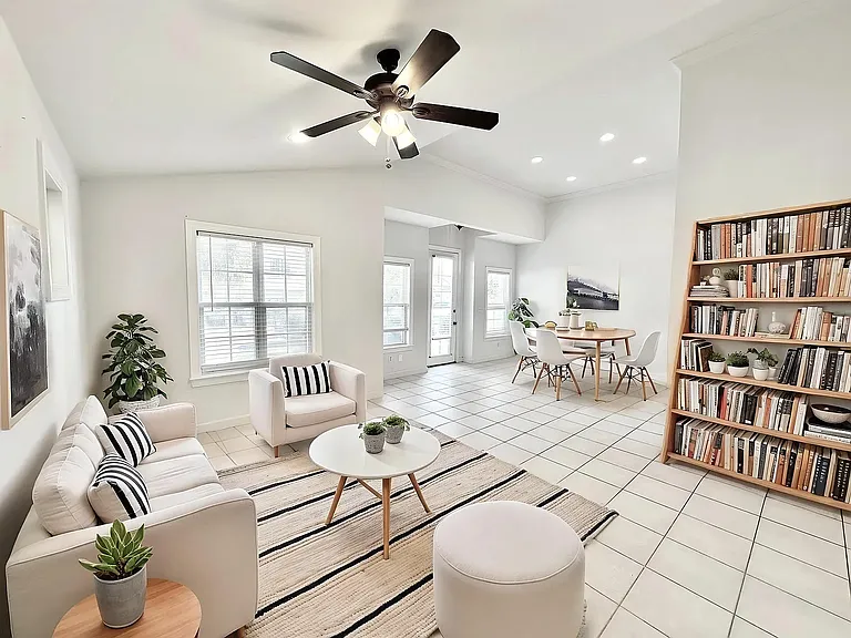 Virtually staged, dining area and living room