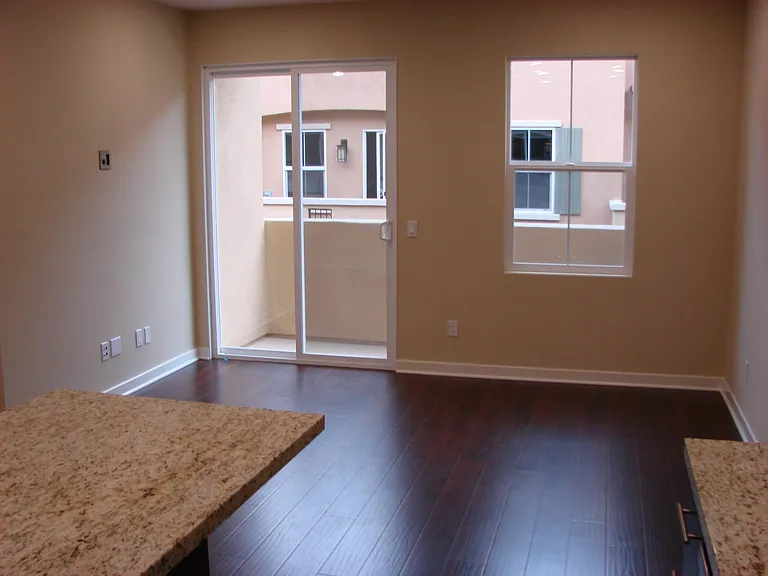 Living room with sliding glass door to deck