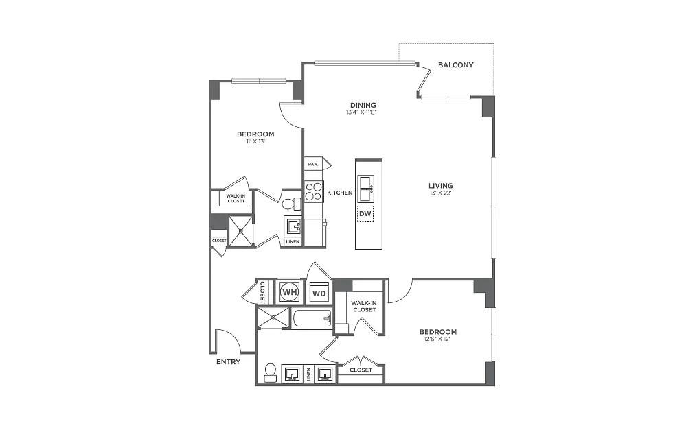 Floor plan Two Bedroom Two Bath (1,284 SF)
