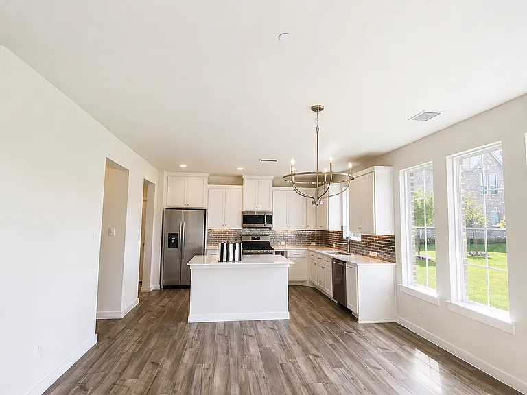 Kitchen and dining area, view from front door/living room