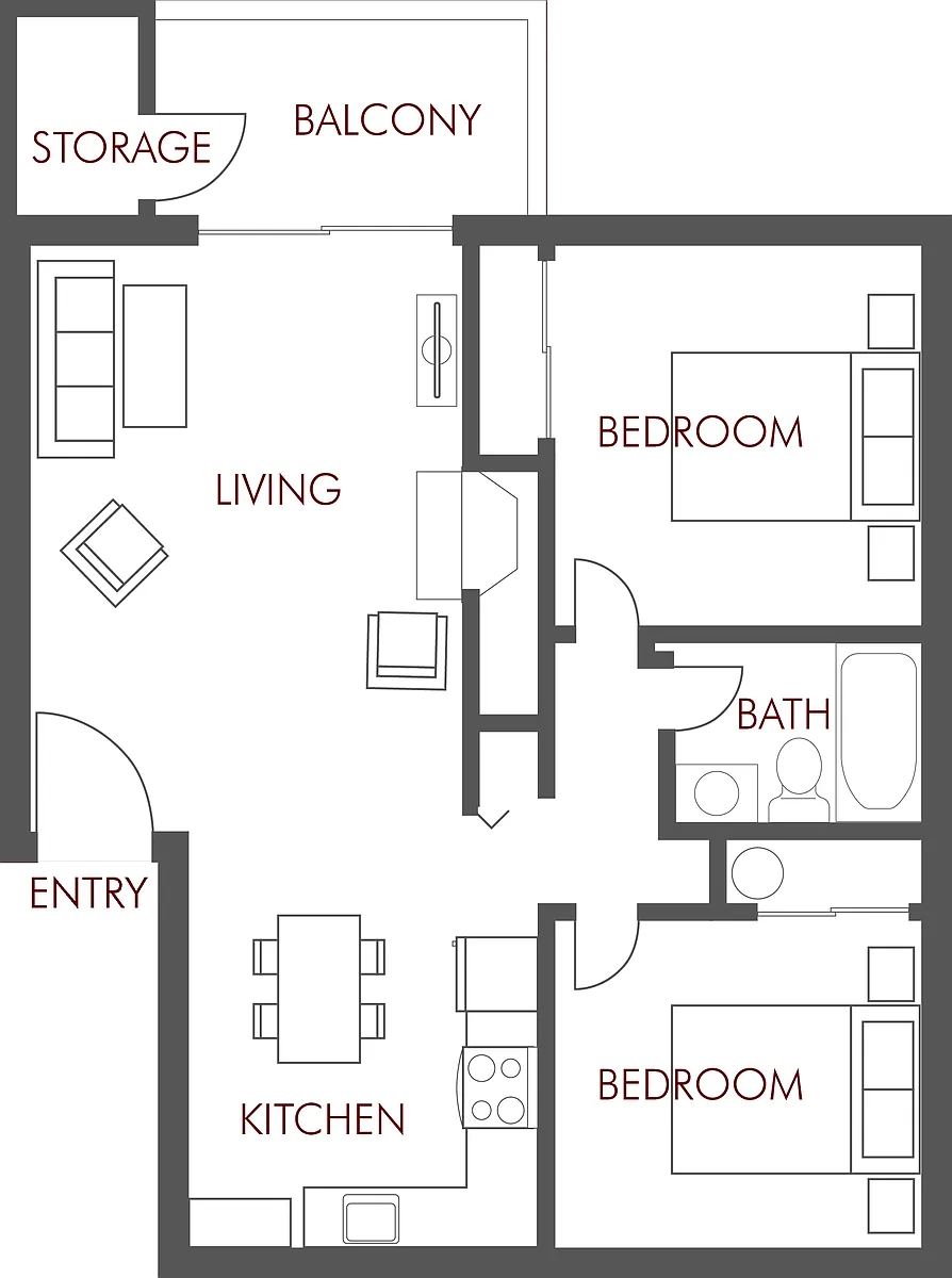 Floor plan 2 Bedroom, 1 Bath