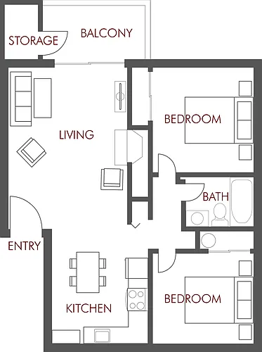 Floor plan 2 Bedroom, 1 Bath