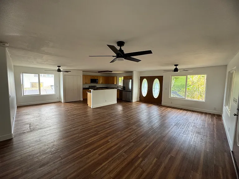 Open concept living room, dining room, kitchen