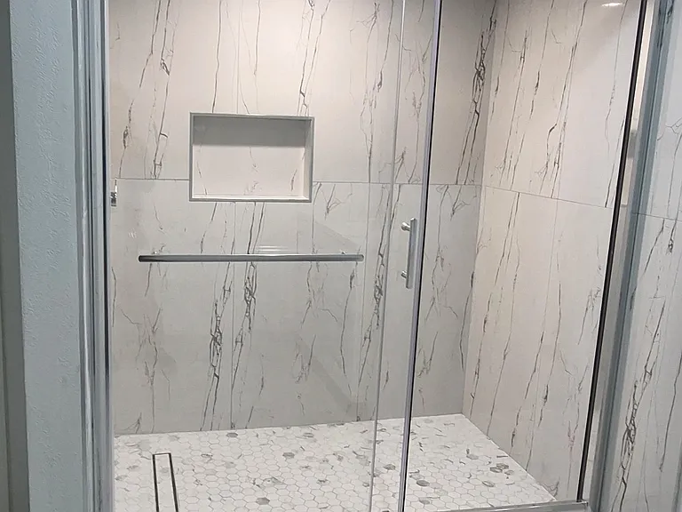 New shower with quartz tile.