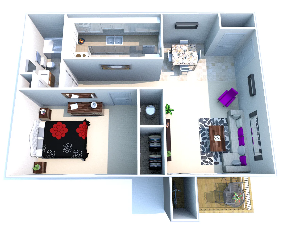 Floor plan Phase II - 1 Bedroom, 1 Bath