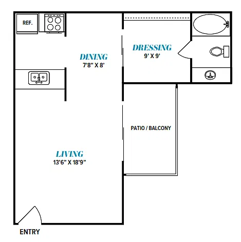 Floor plan E1 Studio, One Bath