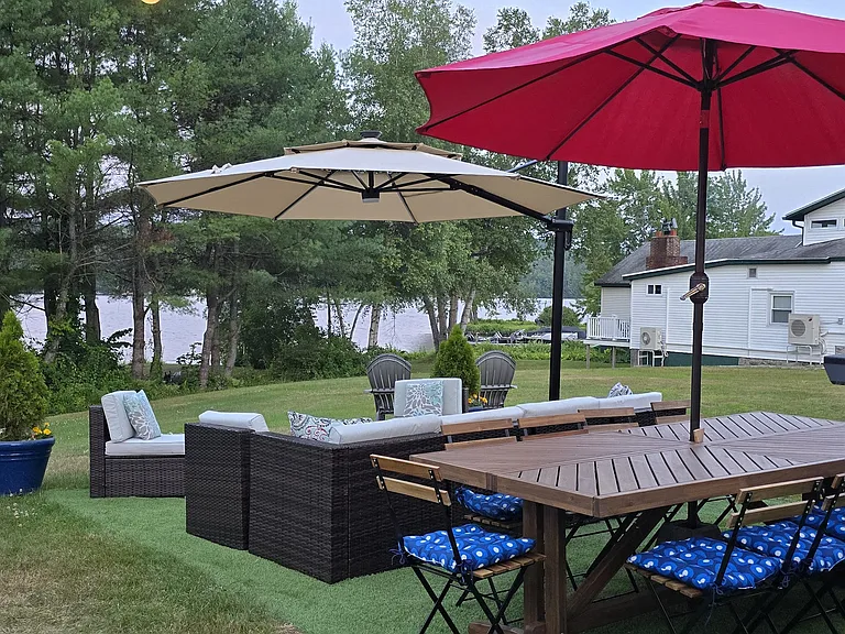 Outdoor seating area with Lake views