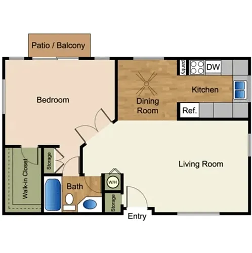 Floor plan 1 Bedroom 1 Bath - 11A