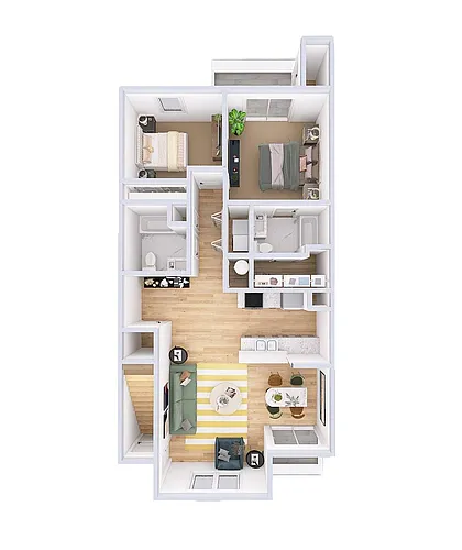 Floor plan 2 Bed, 2 Bath