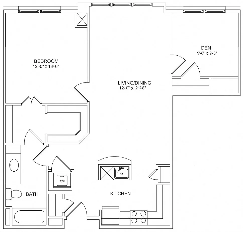 Floor plan Residences 1 Bed 1 Bath with Den
