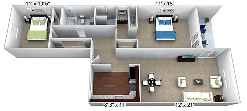 Floor plan 2 Bedroom 2 Bath