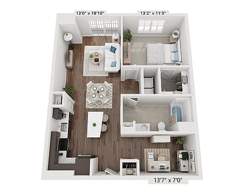 Floor plan One Bedroom A1C