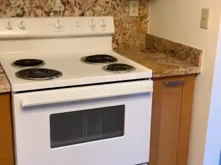 Remodeled kitchen, electric stove, fan