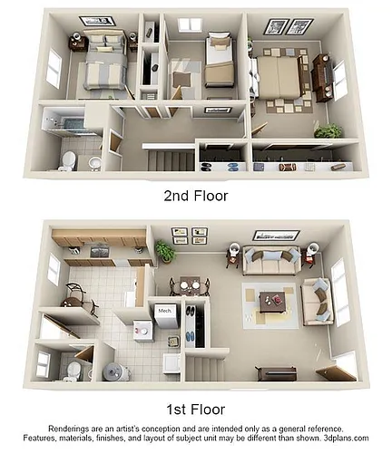 Floor plan 3 Bed, 1.5 Bath Townhome B