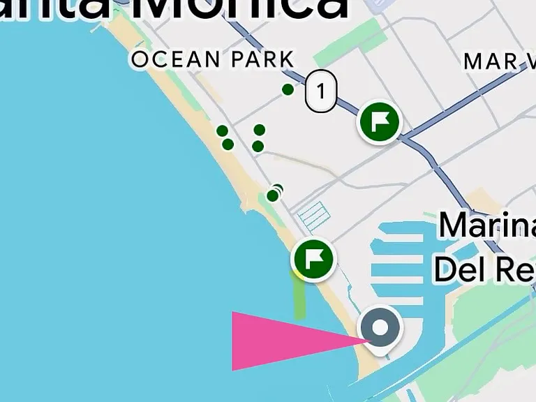 The pink arrow is showing exactly where this rental condo is in Marina Del Rey