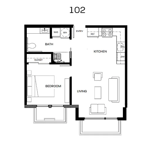 Floor plan Unit 102 - One Bedroom